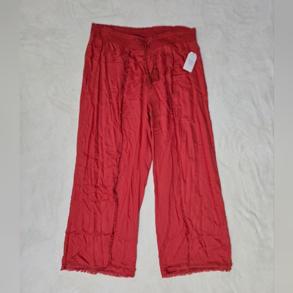 Women’s Wide-Leg Drawstring Pants - Red